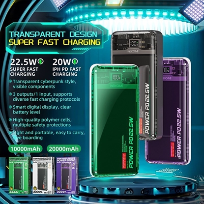 Изображение Powerbank Wekome WEKOME WP-351 Vanguard Series - Power bank 20000 mAh PD 20W + QC 22.5W (Fioletowy / Przezroczysty)