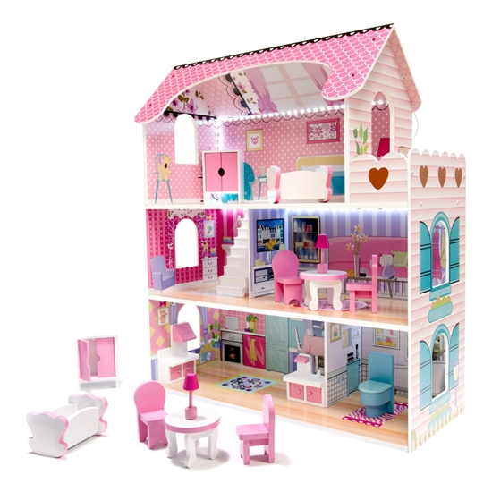 Изображение RoGer Wooden Doll House with LED 70cm