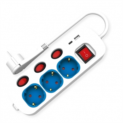 Picture of ROLINE Power Strip, 3-way, with individual on/off switches, 1x USB A, 1x USB C, 1.5 m