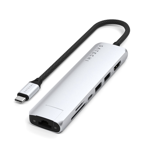 Picture of Satechi 7-in-1 USB-C Slim Multiport Adapter with Ethernet - Silver