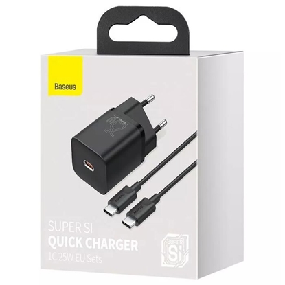 Attēls no Tīkla lādētājs Super Si 25W USB-C QC3.0 PD ar USB-C 1m melns