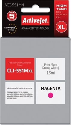 Attēls no Tusz Activejet Activejet Tusz Activejet ACC-551MN (zamiennik Canon CLI-551M; Supreme; 15 ml; czerwony)