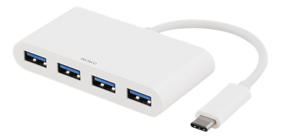 Изображение USB 3.1 Gen 1 šakotuvas DELTACO USB-C, 4xUSB Type A, 5V 4,5W 900mA, baltas / USBC-HUB1