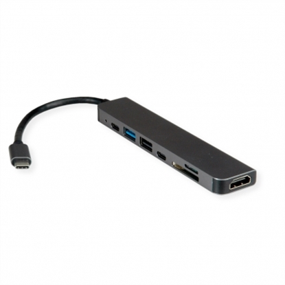 Attēls no VALUE Dockingstation Type C, 1x 4K60 HDMI, 2x USB 2.0 (A+C) + 1x USB 3.2 Gen1 (A), 1x Type C (Power Delivery), 1x SD/TF