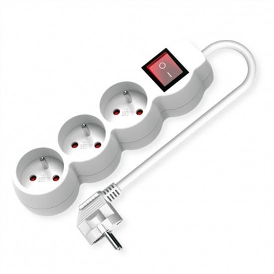 Picture of VALUE French Power Strip, 3-way, with illuminated Switch, white, 1.5 m