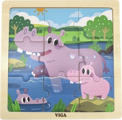 Изображение Viga Toys VIGA Poręczne Drewniane Puzzle Hipopotamy 9 elementów