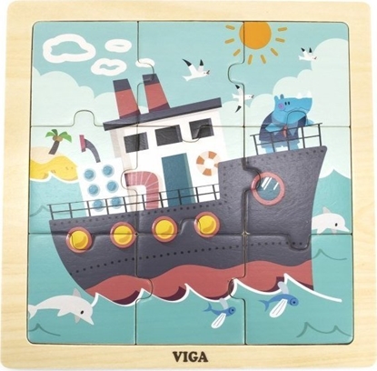 Изображение Viga Toys VIGA Poręczne Drewniane Puzzle Statek 9 elementów