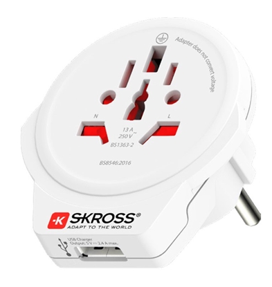 Attēls no adapteris SKROSS 230V 16A su USB 5V 2.4A