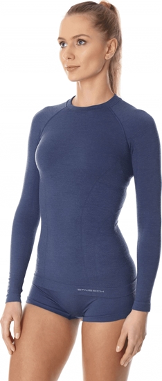 Picture of Brubeck LS12810 Koszulka damska z długim rękawem ACTIVE WOOL jeansowy M