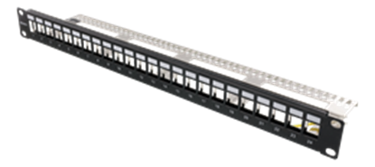 Attēls no DELTACO 19 "Keystone patch panel, 24 ports, 1U, earth cable, metal, black / PAN-214