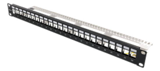 Picture of DELTACO 19 "Keystone patch panel, 24 ports, 1U, earth cable, metal, black / PAN-214