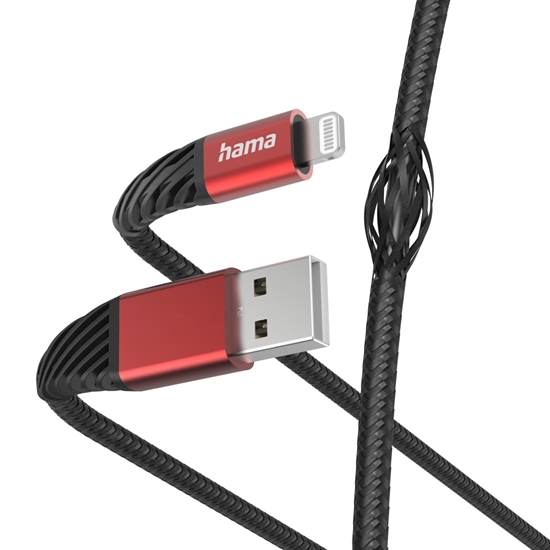 Picture of Hama 00201538 Extreme Charging Cable USB-A - Lightning 1.5m Nylon black/red