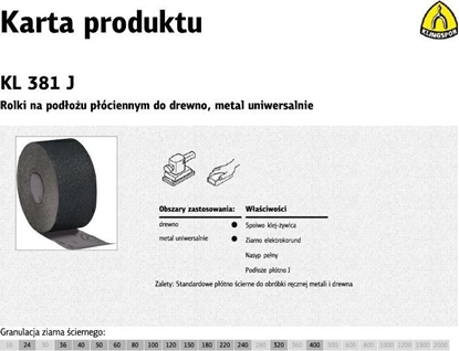 Attēls no Klingspor PŁÓTNO ŚCIER.KL381J ROLKA 200MM GR.220 (45005CM) ROLKA 50M