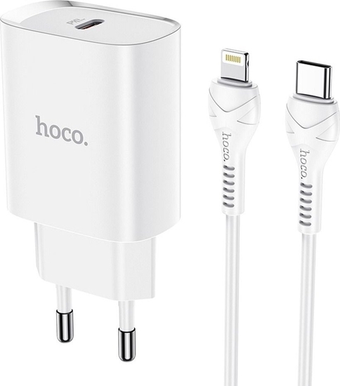 Picture of Ładowarka Hoco HOCO ładowarka sieciowa Typ C + kabel Typ C do Lightning PD 20W N14 biała