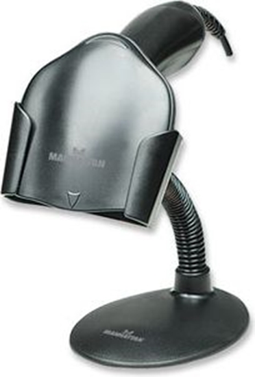 Picture of Manhattan Handheld Barcode Scanner Stand, Gooseneck with base, suitable for table mount or wall mountable, Black, Lifetime Warranty, Box