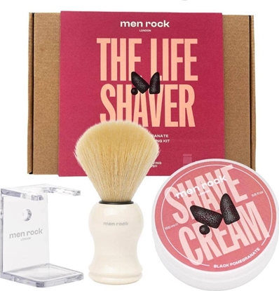 Изображение MenRock The Life Shaver Black Pomegranate zestaw krem do golenia 100ml + pędzel do golenia + stojak na pędzel