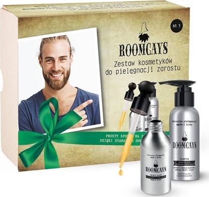 Attēls no Roomcays Roomcays Zestaw #3 kosmetyków dla mężczyzn szampon do brody 120ml + olejek do brody 50ml