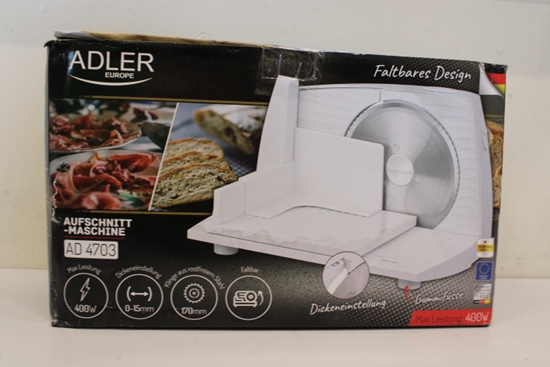 Picture of SALE OUT. Adler AD 4703 Food Slicer, Electric, Power 150 W, White | Adler | Food Slicer | AD 4703 | White | 150 W | DAMAGED PACKAGING