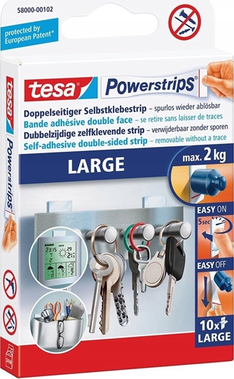 Picture of Tesa Powerstrips Large dobb.klæb. hvide 10strips/pak - (10 stk.)