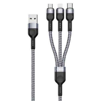 Attēls no USB kabelis DUZZONA A3 3in1 microUSB-Lightning-Type-C 1.2m pilkas