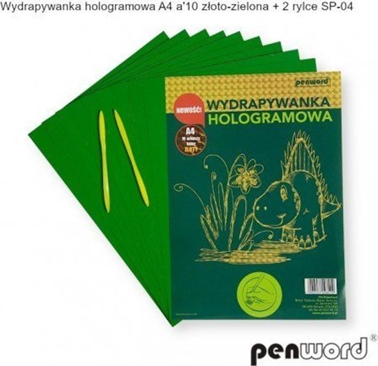 Изображение Wydrapywanka hologramowa A4 (10 arkuszy) złoto-zielona + 2 rylce SP-04