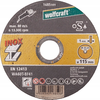 Picture of Wolfcraft Tarcza korundowa 115x1 do cięcia stali nierdzewnej 10 sztuk, WOLFCRAFT