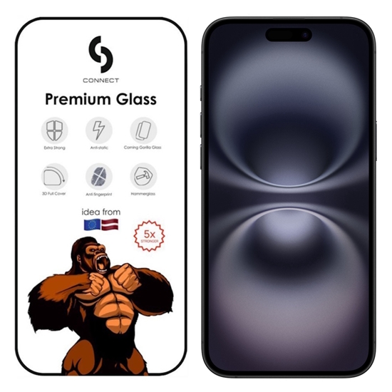 Picture of Сonnect Corning Gorilla Ultra Izturīgs 3D aizsargstils priekš Apple iPhone 16 Plus Melns rāmis