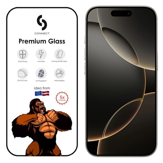 Picture of Сonnect Corning Gorilla Ultra Izturīgs 3D aizsargstils priekš Apple iPhone 16 Pro Melns rāmis