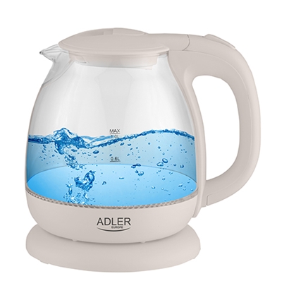 Изображение Adler | Kettle | AD 1283C | Electric | 900 W | 1 L | Glass/Stainless steel | 360° rotational base | Cream