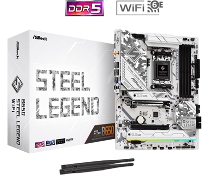 Attēls no Mainboard|ASROCK|AMD B650|SAM5|ATX|Memory DDR5|Memory slots 4|1xPCI-Express 3.0 16x|1xPCI-Express 4.0 1x|1xPCI-Express 5.0 16x|1xM.2|1xHDMI|1xDisplayPort|8xUSB 2.0|3xUSB 3.2|2xUSB-C|1xRJ45|2xAudio port|B650STEELLEGENDWIFI