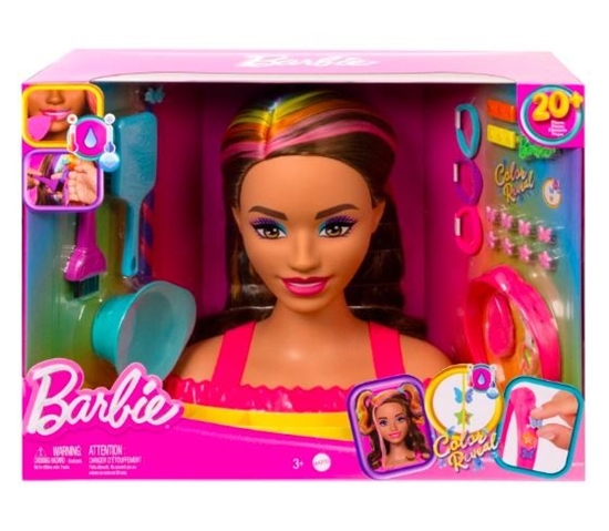 Picture of Lalka Barbie Mattel Głowa do stylizacji Neonowa tęcza Brązowe włosy + akcesoria Color Reveal HMD80