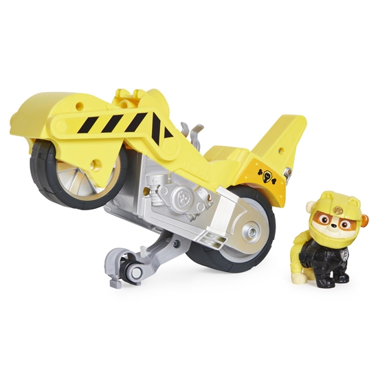 Picture of PAW Patrol , Moto Pups Rubble’s Deluxe Pull Back Motorcycle Vehicle with Wheelie Feature and Figure