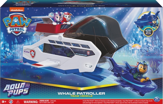 Picture of PAW Patrol Aqua Pups Whale Patroller Team Vehicle with Chase Action Figure, Toy Car and Vehicle Launcher, Kids Toys for Ages 3 and up